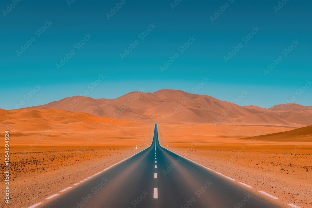 Fototapeta premium Endless road through desert landscape under blue sky