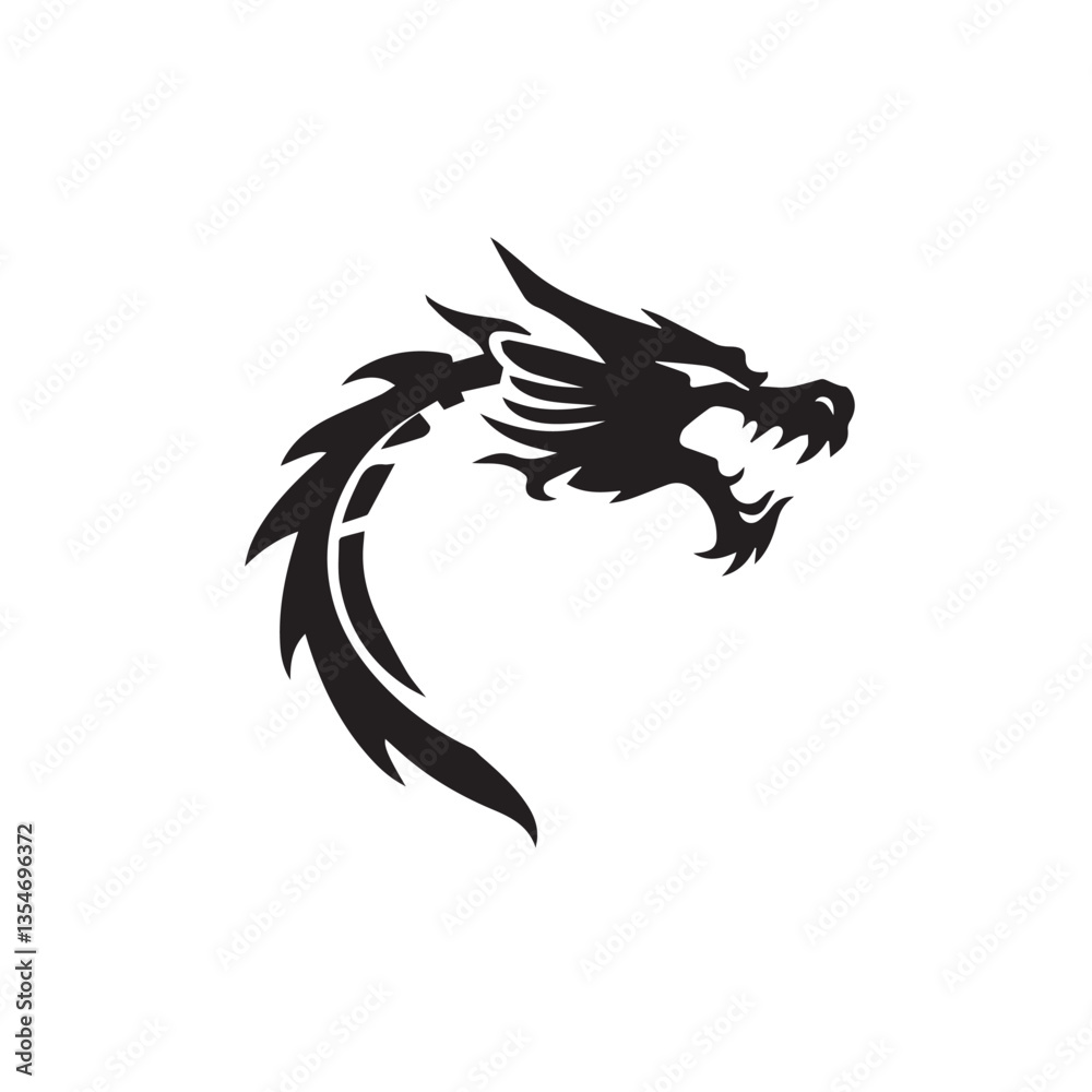 Obraz premium Dragon silhouette. Dragon head silhouette on white background. Dragon head logo. Vector illustration.