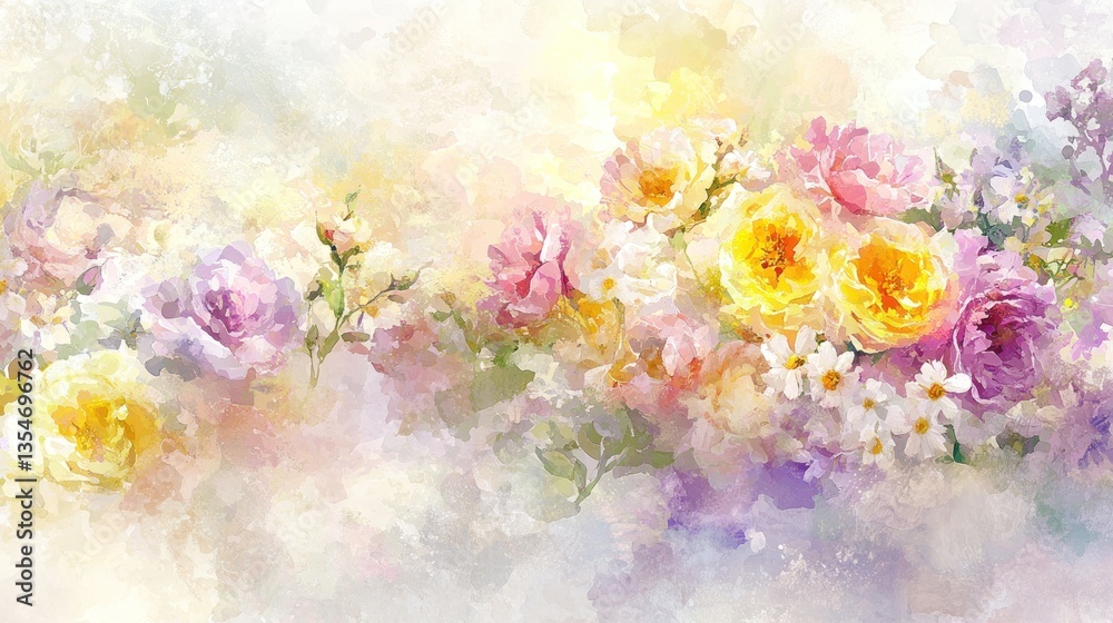 Fototapeta premium Watercolor Bouquet: A Delicate Dance of Roses and Peonies