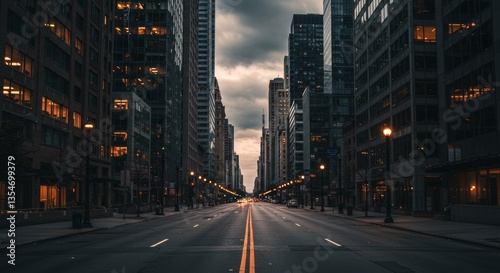 An Urban Street Lined With Buildings Under A Cloudy Sky