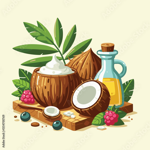 coconut, exotic, tropical, palm, isolated, food, background, fresh, leaf, cut, half, brown, coco, nature, nut, healthy, natural, fruit, white, ingredient, diet, piece, milk, shell, break, green, organ