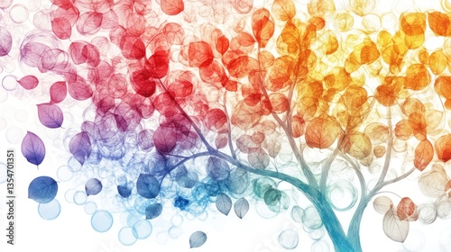 a tree with colorful leaves on a white background with the words