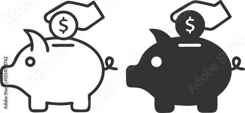 Minimalist Piggy Bank Icon with Dollar Coin – Savings and Finance Vector