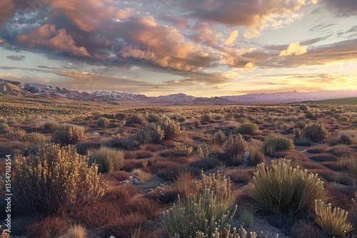 Flawless Image of Sagebrush Oasis in a Vast Desert Landscape at Dusk