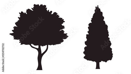 Set of Palm Tree Silhouettes - Black and White Vector Illustration