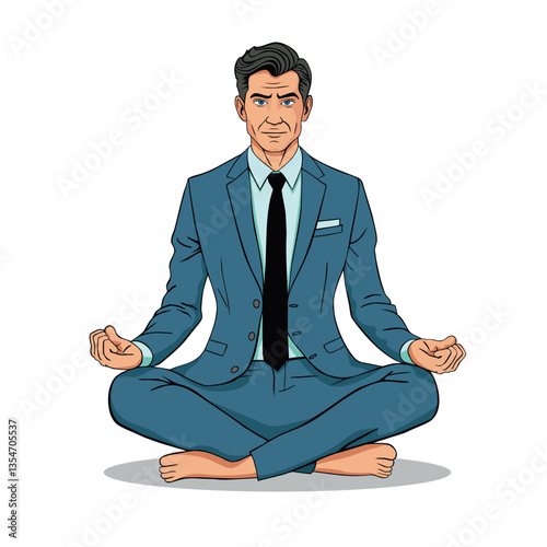  Businessman doing yoga meditation . Business success concept vector cartoon illustration on white background