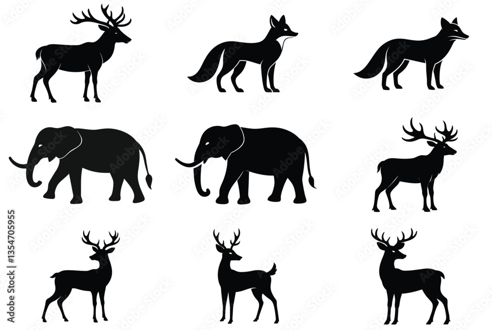 Fototapeta premium set of deer silhouettes
