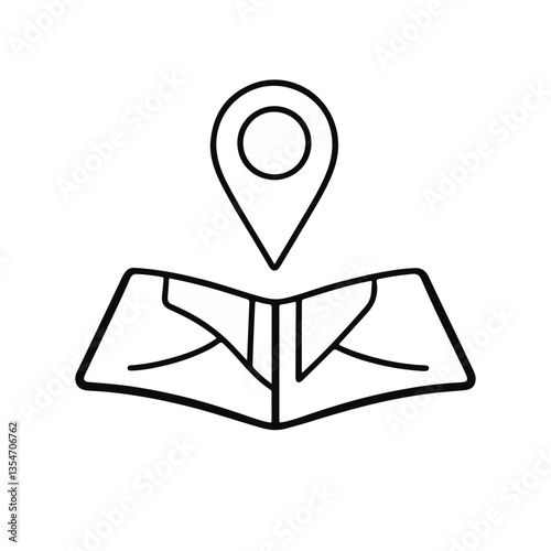 Map icon with location pin in simple line art style  