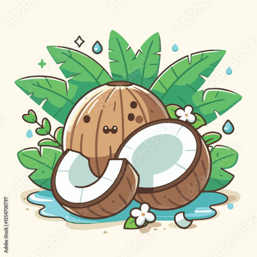 coconut, exotic, tropical, palm, isolated, food, background, fresh, leaf, cut, half, brown, coco, nature, nut, healthy, natural, fruit, white, ingredient, diet, piece, milk, shell, break, green, organ