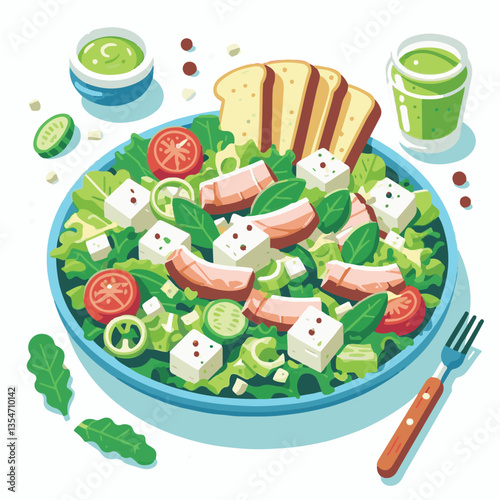 healthy, lunch, food, cheese, meal, lettuce, fresh, salad, green, gourmet, bread, parmesan, delicious, sauce, vegetable, dinner, caesar, bowl, chicken, appetizer, cuisine, dish, crouton, grilled, plat