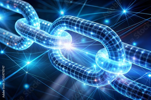 Digital Chain Illustration Depicting Blockchain Technology with Network Connections and Sparkles