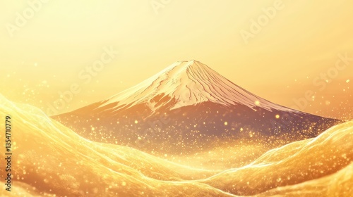 A serene illustration of a snow-capped mountain