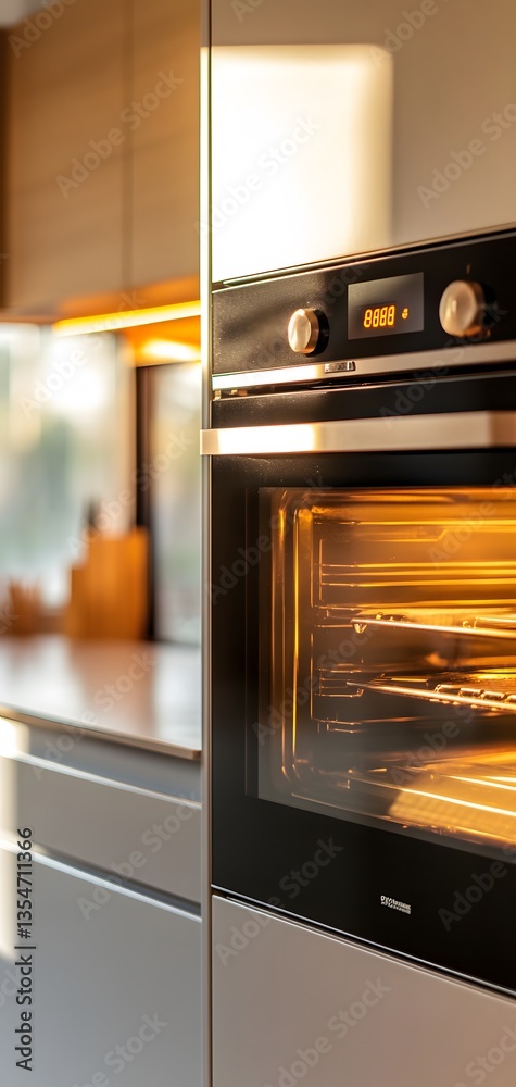 33. A double oven with sleek controls in a modern kitchen with warm lighting 33. A double oven with sleek controls in a modern kitchen with warm lighting
