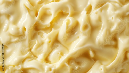 Close-up of creamy, swirled, pale yellow butter texture.
