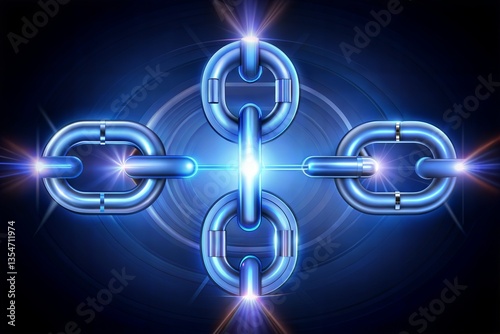 Abstract Futuristic Blue Chain with Interconnected Links and Light Streaks