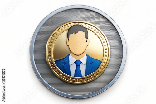 Abstract medallion featuring a faceless businessman in a suit and tie design