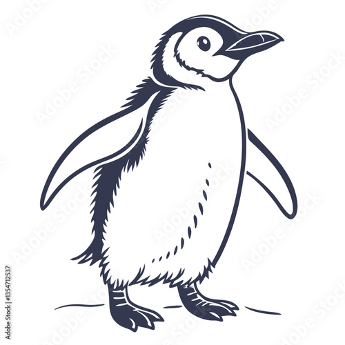 Penguin illustration standing with flippers raised on white background  