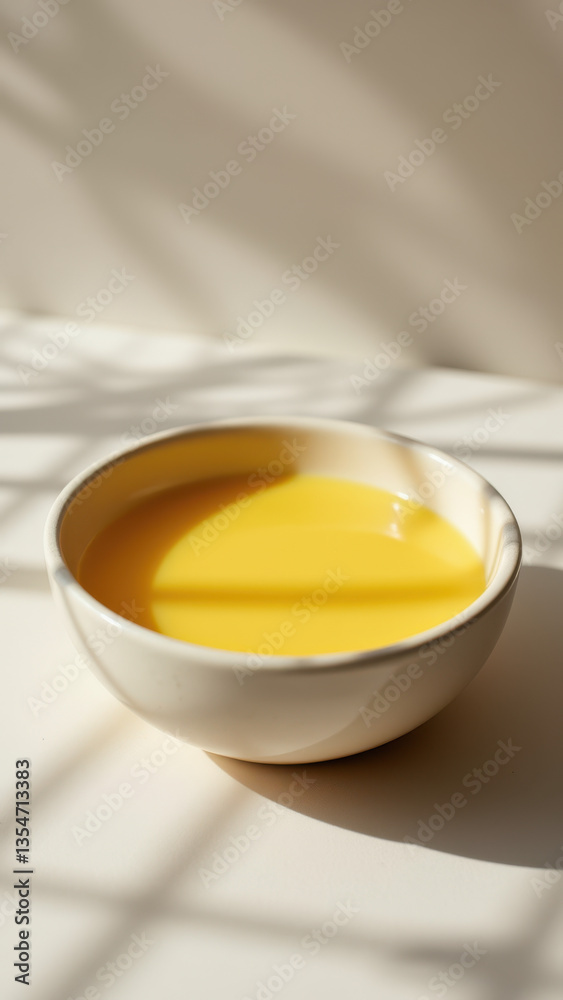 Bowl of yellow liquid. Bowl of yellow liquid.