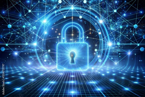 Cybersecurity illustration featuring a digital padlock representing data protection in technology
