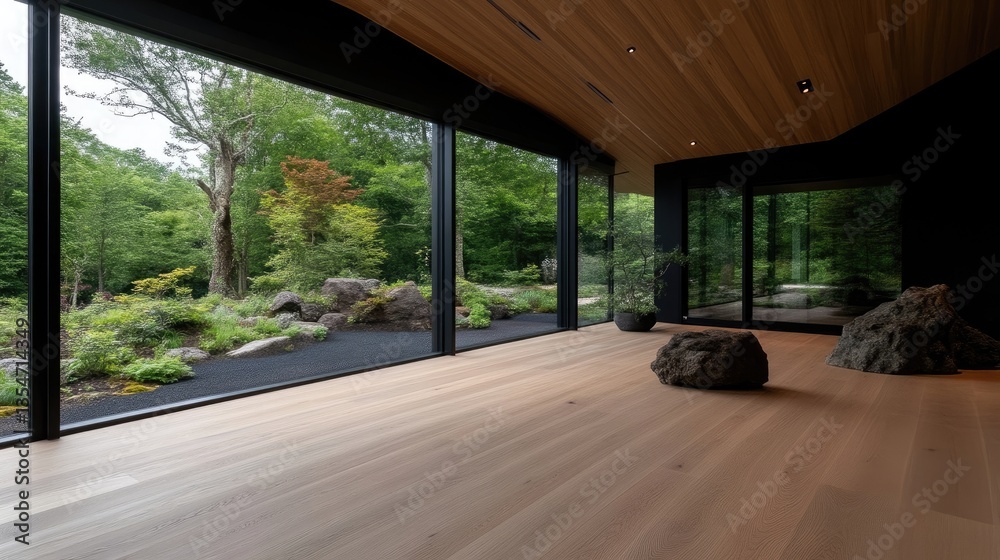 Modern Zen-inspired living room with expansive views Modern Zen-inspired living room with expansive views