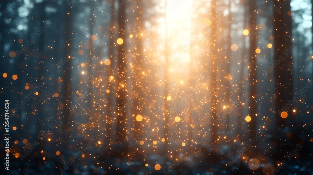 Magical sunlit forest with golden dust. Magical sunlit forest with golden dust.