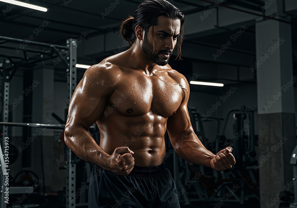 Muscular Man Working Out in a Gym. Generative Ai Muscular Man Working Out in a Gym. Generative Ai