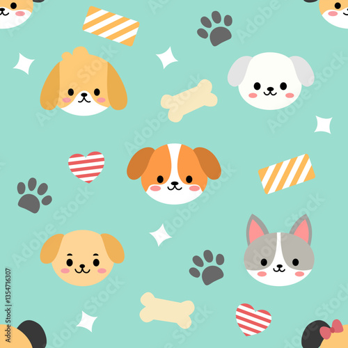 Seamless  pattern background of puppy in a cute style.