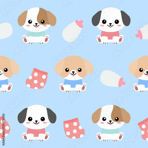 Seamless pattern background of puppy in a cute style.