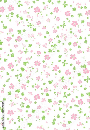 Cute pink and white pattern in pastel colors with small flowers on it, arranged on a white background, creating a charming vintage feel.