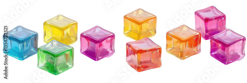 Colorful gelatin cubes arrangement, nobody, transparent background, snack, food, treat