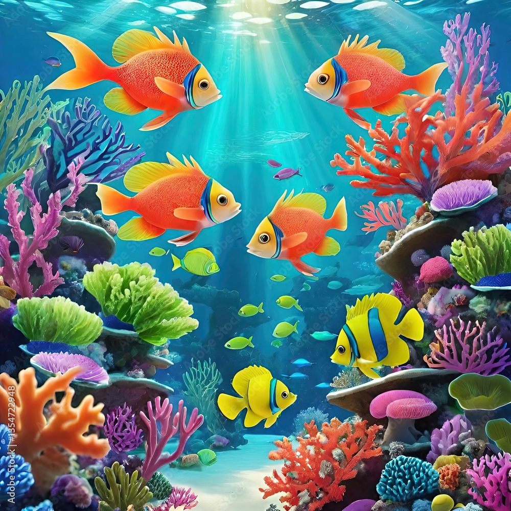Fototapeta premium fish swimming among colorful corals in the underwater world of a tropical sea