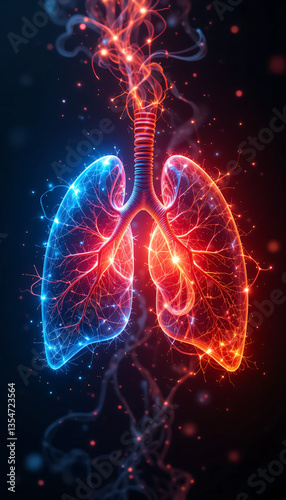 Glowing Lungs with Respiratory System.