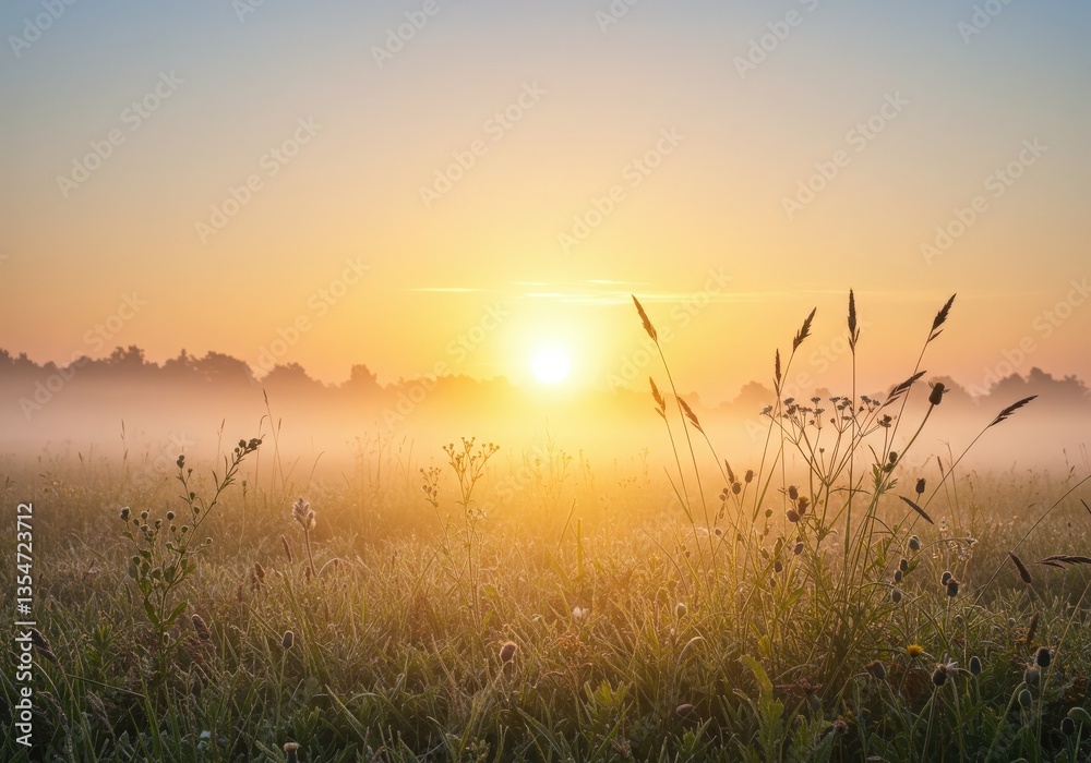 Fototapeta premium Spring background golden wheat field at sunset with grass swaying in the wind