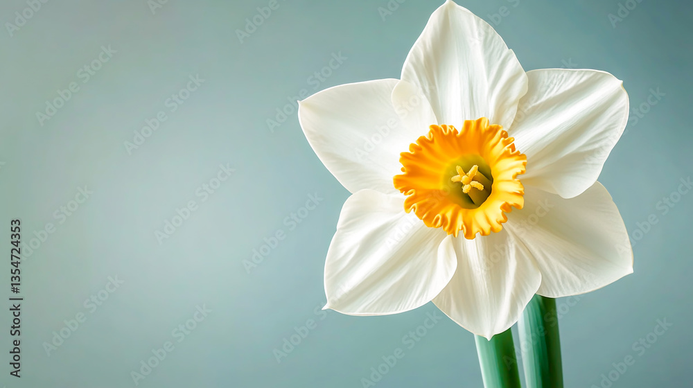 Obraz premium A detailed narcissus flower icon featuring a trumpet-shaped corona and six petal-like tepals, symbolizing spring, renewal, and elegance