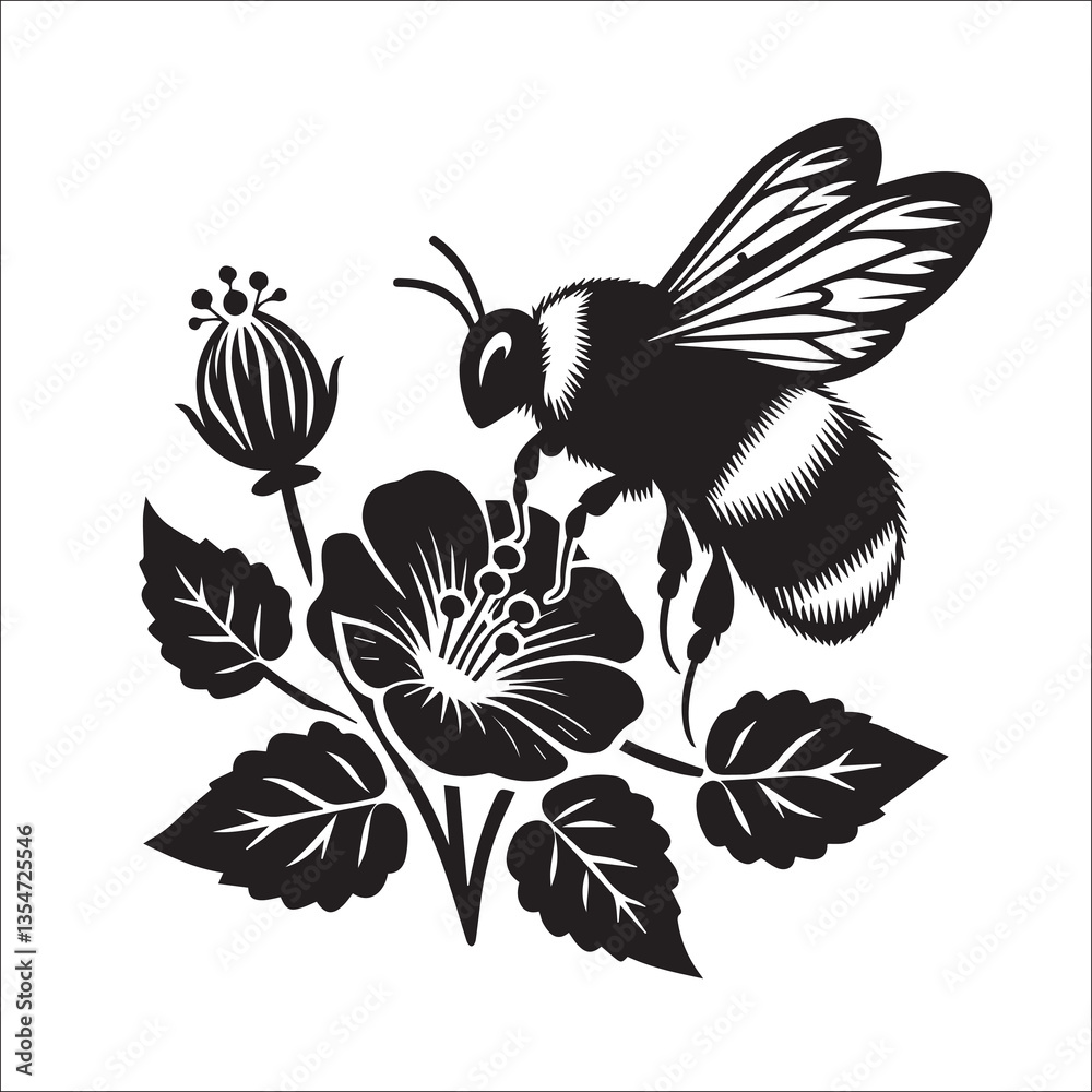 Obraz premium Bumblebee Flower Clipart Cutting SVG file black and white silhouette vector