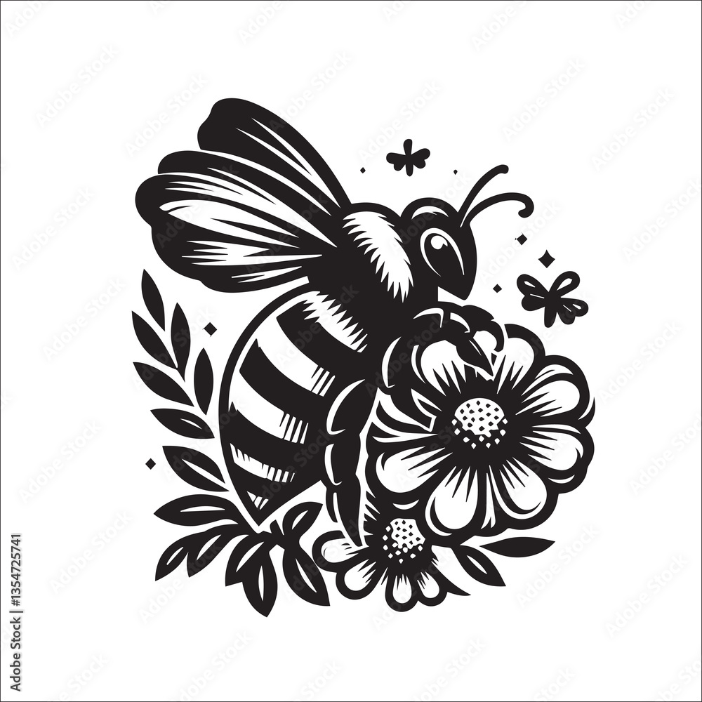 Obraz premium Bumblebee Flower Clipart Cutting SVG file black and white silhouette vector