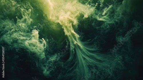 Emerald green smoke swirling against a dark black background.