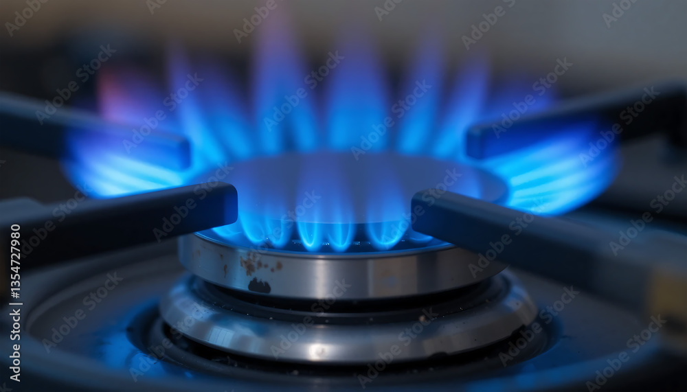 Blue gas flames on kitchen stove. Blue gas flames on kitchen stove.