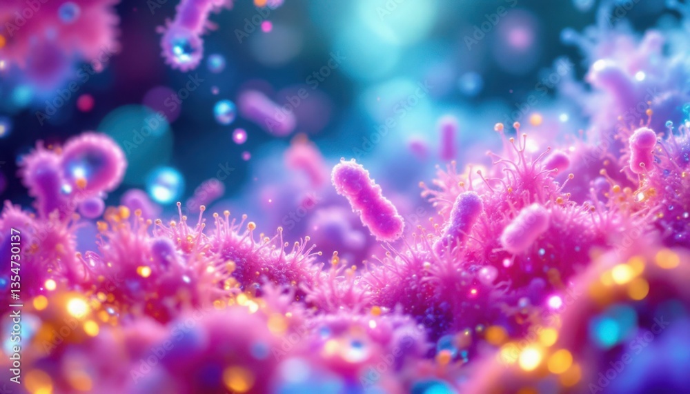 Fototapeta premium Vibrant Microscopic View of Bacteria and Viruses