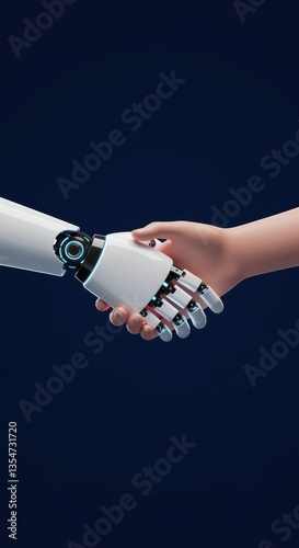 Clean style with robot and human hands shaking in unity, technology, artificial intelligence concept