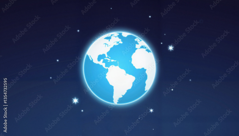 Minimal globe icon with glowing continents, global connection concept Minimal globe icon with glowing continents, global connection concept