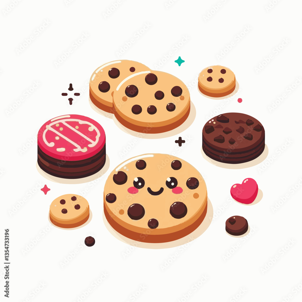dessert, cookie, food, sweet, biscuit, bakery, background, chocolate, snack, delicious, homemade, candy, brown, chip, bake, cake, isolated, tasty, breakfast, pastry, closeup, fresh, vector, sugar, cru