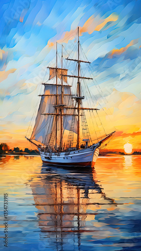 Whispers of the Wind: Sails Against the Sky. Detailed drawing of a sailboat.