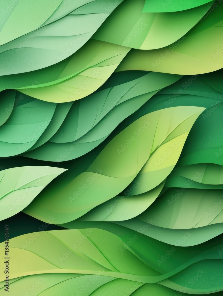 Obraz premium Fresh eco-friendly background featuring tropical leaves with layered textures and smooth shadows in vibrant green tones for an organic aesthetic