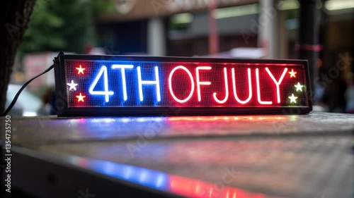 An independence day 4th of July neon sign glowing brightly, celebrating independence day