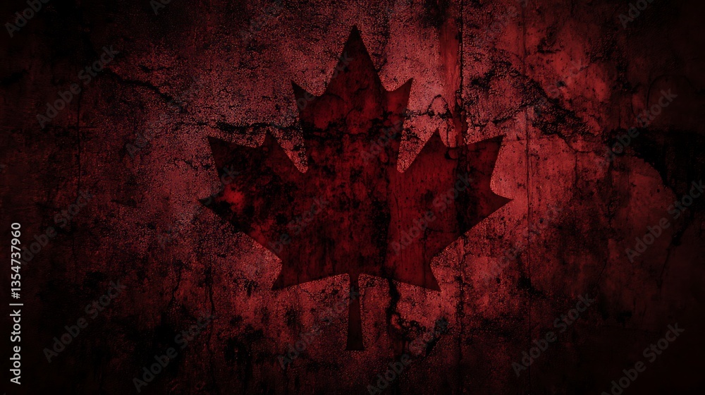 Naklejka premium Grunge Canadian flag on dark textured background.