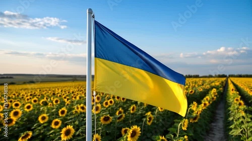 flag of Ukraine waves proudly in field of sunflowers symbolizing hope and peace for nation