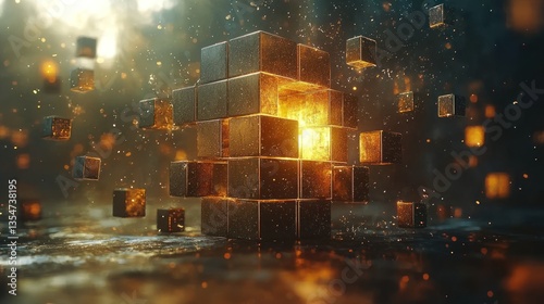 Abstract digital cubes glowing with inner light