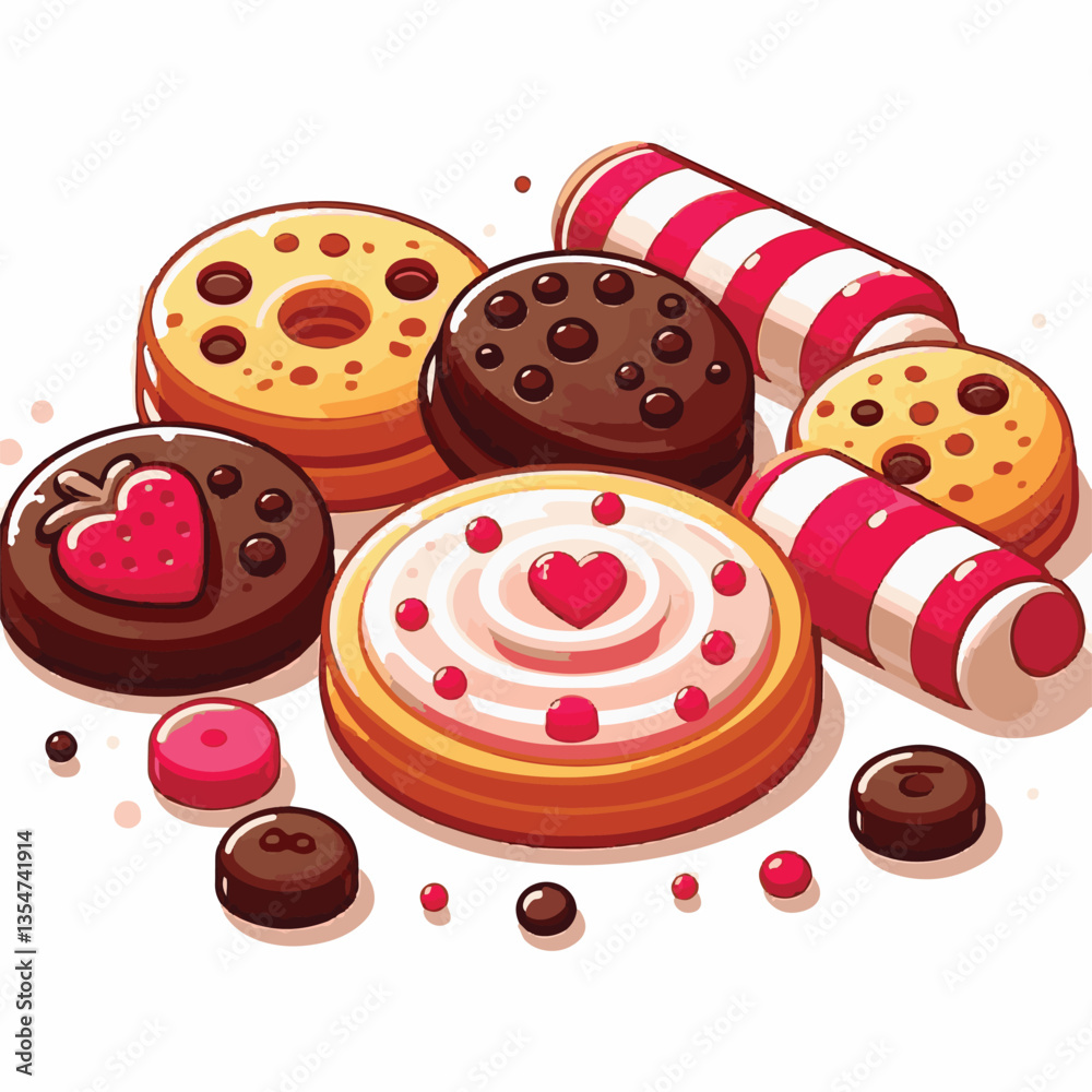 dessert, cookie, food, sweet, biscuit, bakery, background, chocolate, snack, delicious, homemade, candy, brown, chip, bake, cake, isolated, tasty, breakfast, pastry, closeup, fresh, vector, sugar, cru