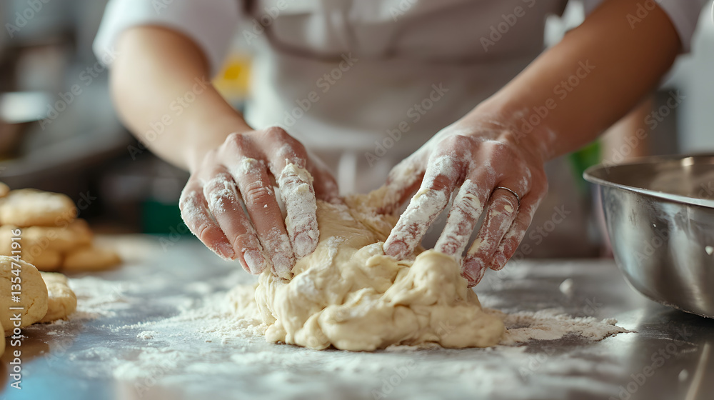 helping their parent bake cookies, joyfully mixing dough in a bright kitchen helping their parent bake cookies, joyfully mixing dough in a bright kitchen